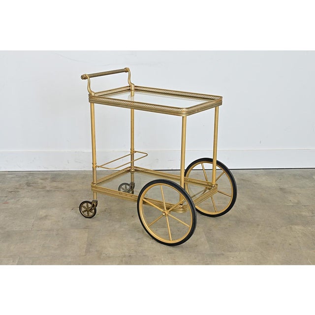 French Vintage Brass & Glass Trolley Serving Cart For Sale - Image 9 of 11