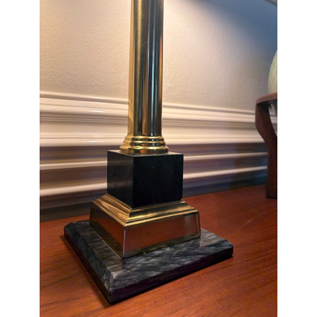 Vintage French Empire-Style Brass Column Table Lamp With Black Stone Base For Sale - Image 4 of 13