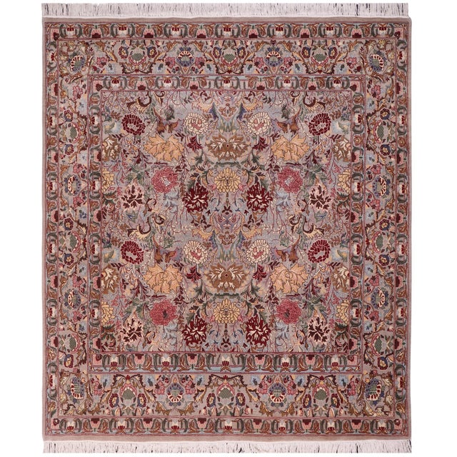 Gray Shabby Chic Floral Square 1990's Pak-Persian Gray/Gray Wool Rug - 6'0'' X 6'1'' For Sale - Image 8 of 9