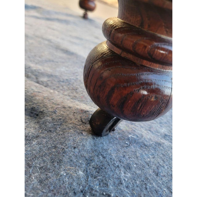 Brown Beautiful Antique 20th Century Solid Oak Table - Hand Turned Barley 5 Leg For Sale - Image 8 of 15