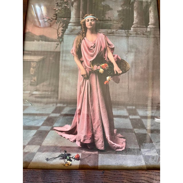 Brown Early 20th Century Art Nouveau Arts & Crafts Hand Carved Oak Frame W/Print of Woman "Alone" Reproduction For Sale - Image 8 of 12