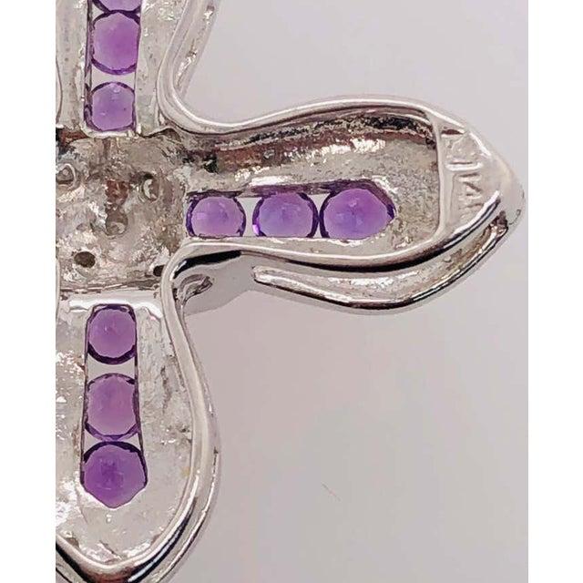 2010s 14 Karat White Gold Pendant Cross With Amethysts and Diamonds For Sale - Image 5 of 6