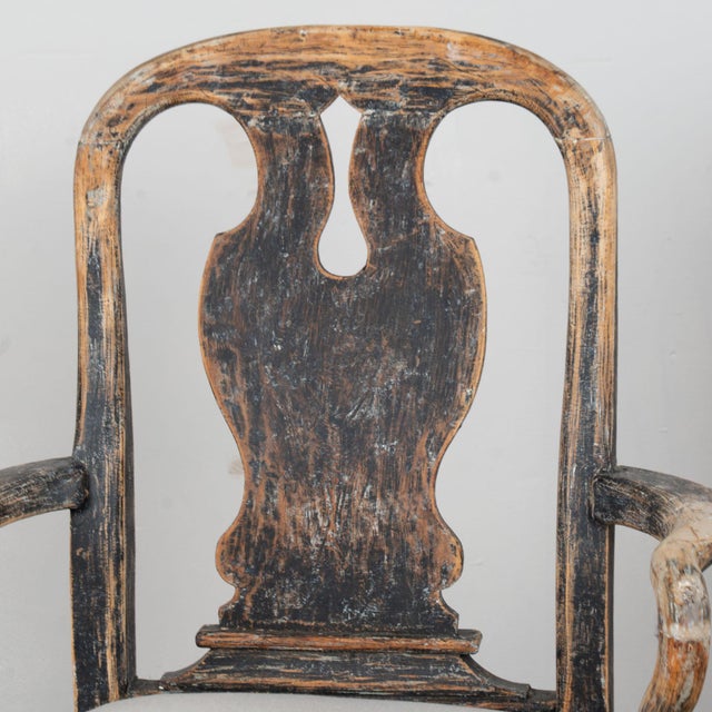 Early 19th Century Pair, 19th Century Swedish Black Rococo Armchairs For Sale - Image 5 of 17