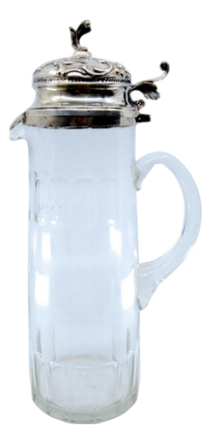 Wine Jug in Cut Glass with Embossed Silver Lid and Cut-Out Handle