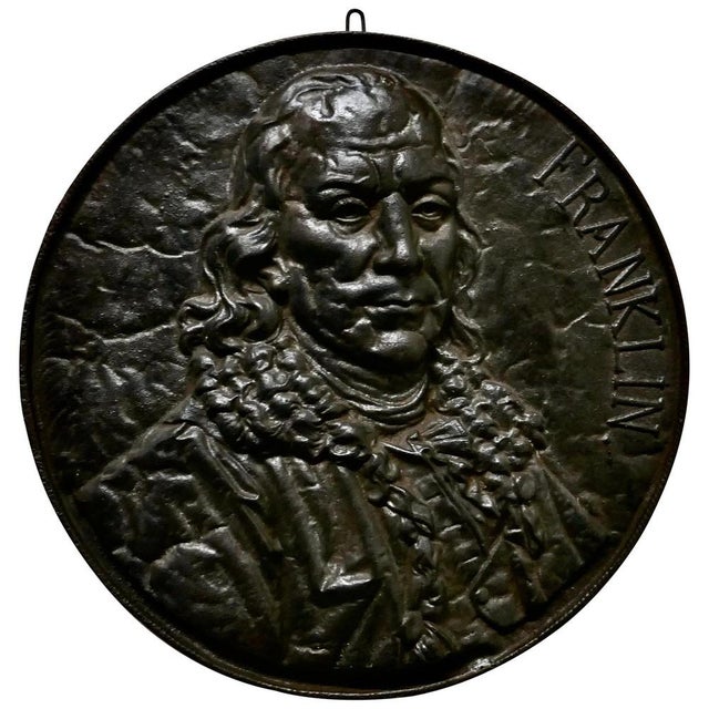19th Century Cast Iron Bust Portrait Plaque of Benjamin Franklin, 1870s For Sale - Image 9 of 10