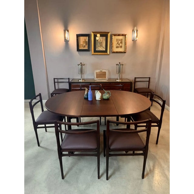 Mid-Century Modern Set of 8 1970s Italian Leather & Wooden Dining Chairs in the Style of Stildomus For Sale - Image 3 of 11