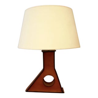 Saddle Stitch Leather Table Lamp, 1960's For Sale