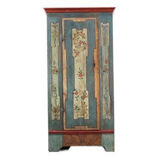 Rustic Farmhouse Folk Art Painted Bridal Cabinet 18th Century For Sale