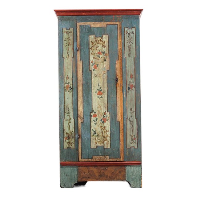 Rustic Farmhouse Folk Art Painted Bridal Cabinet 18th Century For Sale