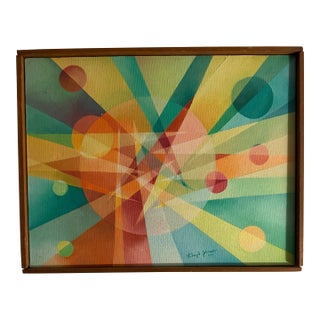 1970s Colorful Geometric Cubist Painting by Lloyd Johnson For Sale