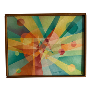 1970s Colorful Geometric Cubist Painting by Lloyd Johnson