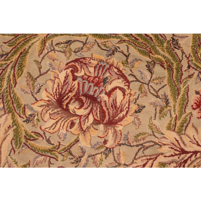 Shabby Chic Floral 1990's Pak-Persian Green/Red Wool Rug - 6'1'' X 9'5'' For Sale - Image 4 of 9