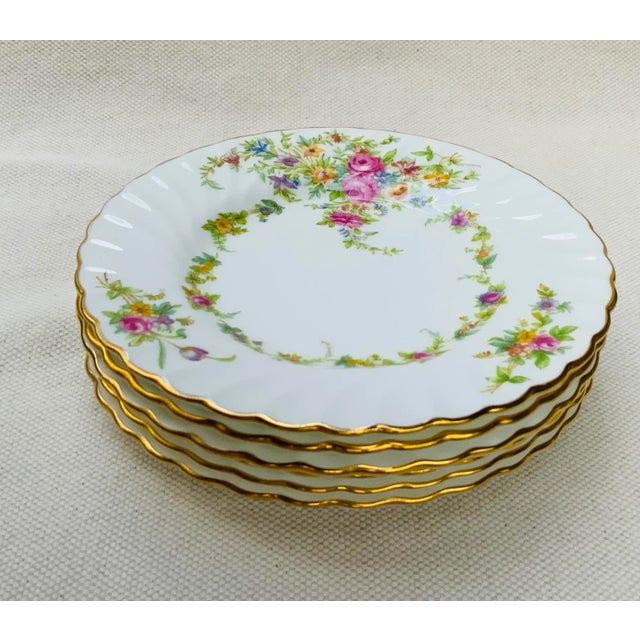 Boho Chic Exquisite Set of Minton Bone China Small Plates - Lorraine Pattern, C. 1925 For Sale - Image 3 of 9