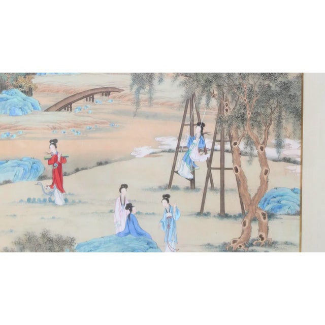 Chinese Chinese Maidens in a Landscape Watercolor For Sale - Image 3 of 10