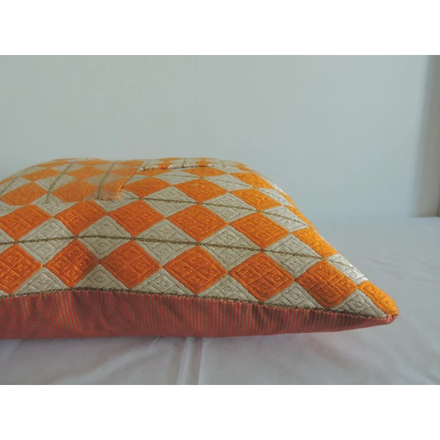 Orange & Yellow Woven Embroidery Square Decorative Pillow For Sale - Image 4 of 7