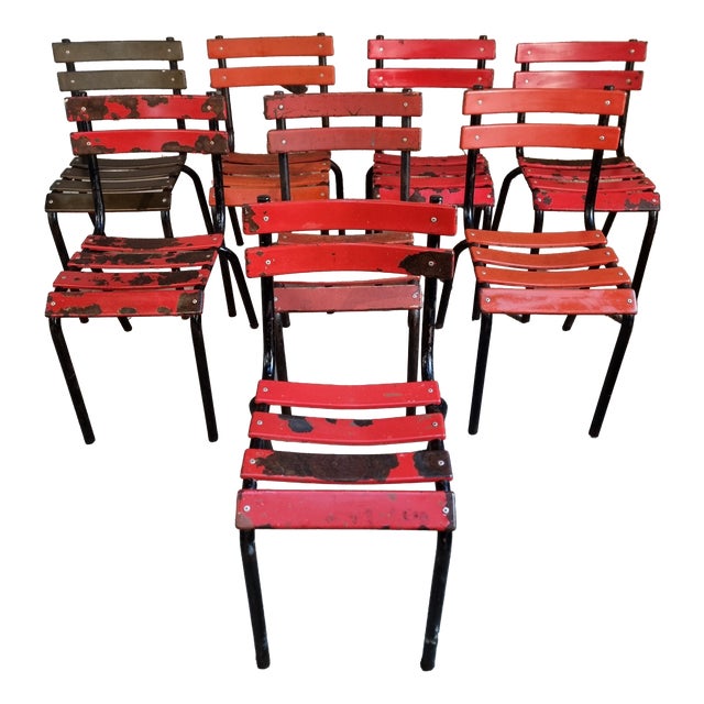 Vintage French Metal Bistro Chairs, 1970s, Set of 8 For Sale