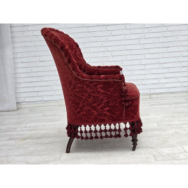 1950s Danish Highback Armchair in Velour with Beech Legs, 1950s For Sale - Image 5 of 18