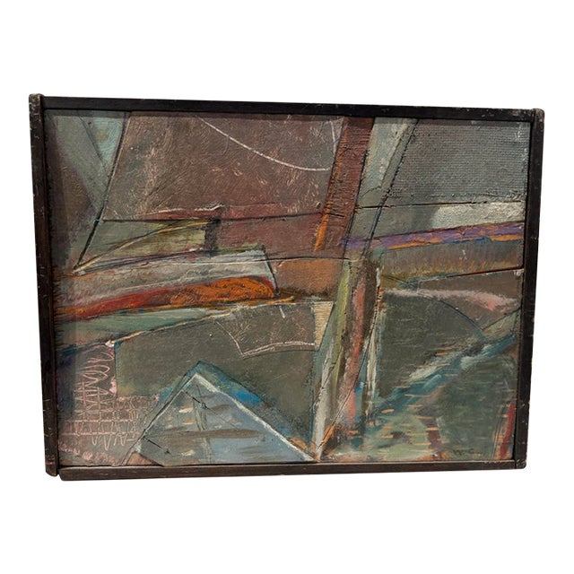 Vintage Abstract Post Modern Oil Painting on Wood by William Conger For Sale