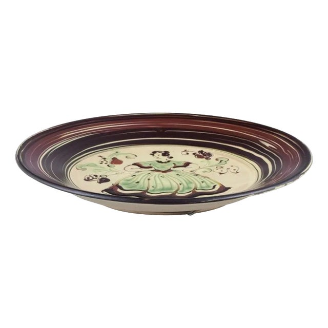 Large Ceramic Dish with Dancing Woman Motif from Kähler, Denmark, 1930s For Sale