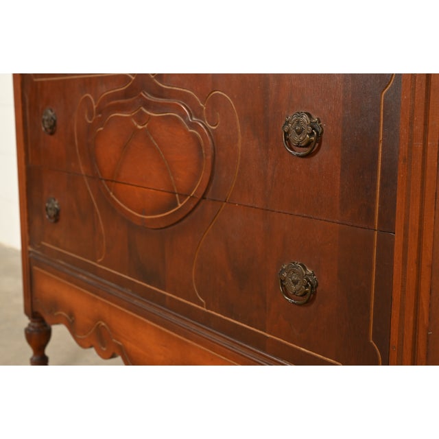 Brown Berkey & Gay Style Antique Art Deco Carved Walnut Three-Drawer Dresser or Chest of Drawers, Circa 1930s For Sale - Image 8 of 15