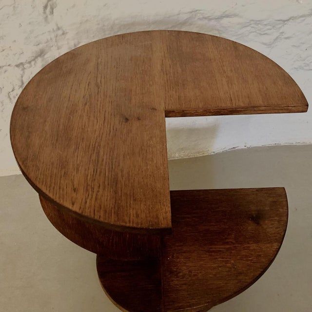 Art Deco-inspired side table, coffee table, or accent table. Handcrafted from stained and waxed solid oak. Stamped and...