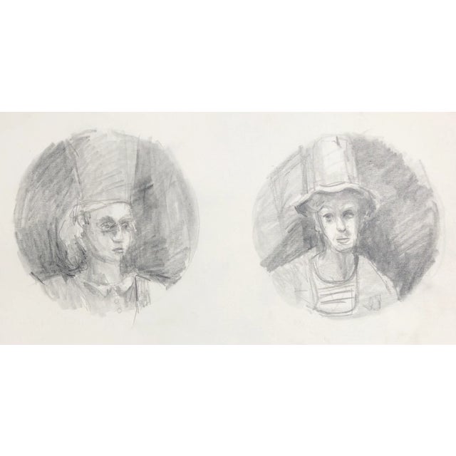 Portraiture 1970s Adrienne Anderson Two Jokers Drawing For Sale - Image 3 of 3