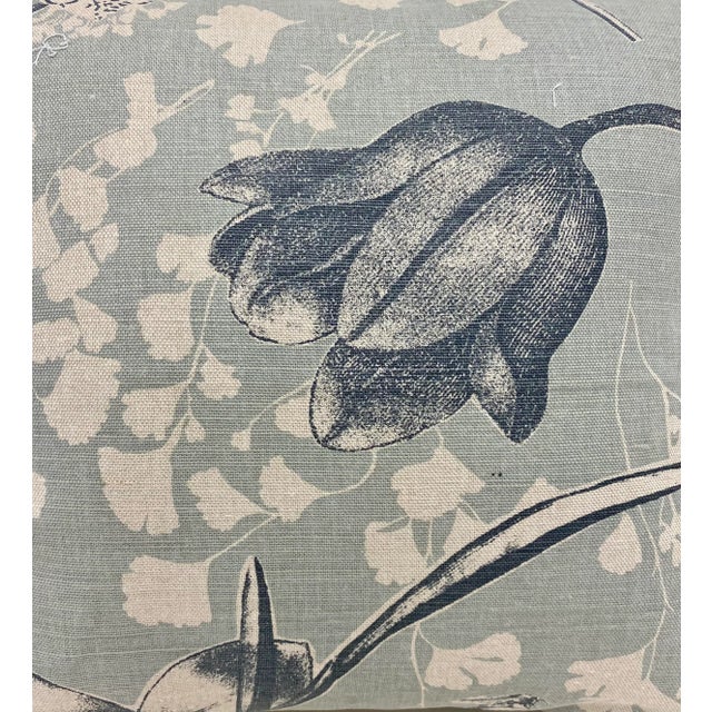 Textile 16" Square Pillow With a Blue Batik-Like Floral Pattern - Made in Uk. For Sale - Image 7 of 11