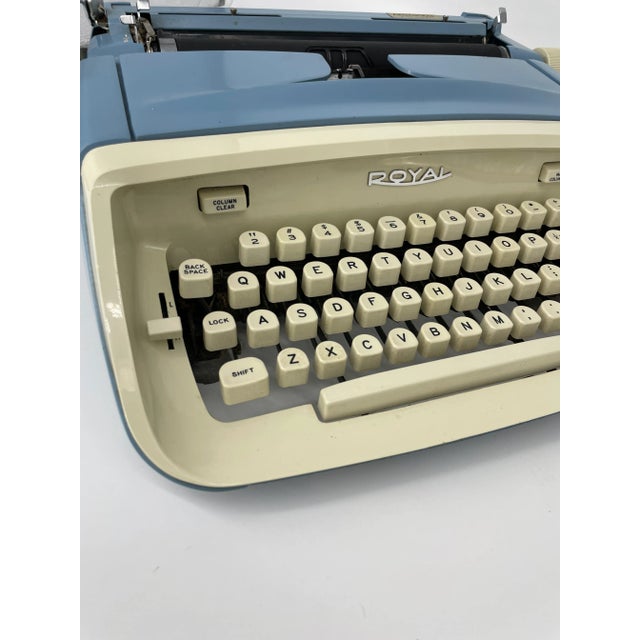 Mid-Century Modern Vintage Blue Royal Aristocrat Portable Typewriter With Case For Sale - Image 3 of 12