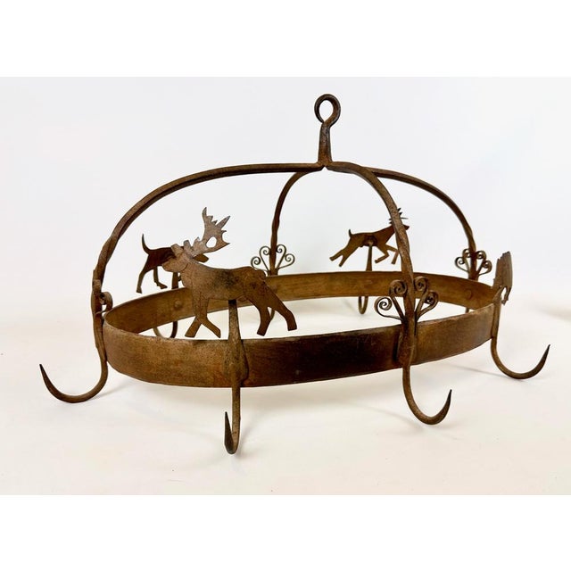 Antique French Kitchen Pot Rack in Wrought Iron, 1800s For Sale - Image 5 of 16