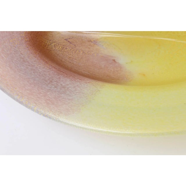 Vintage Murano Seguso Large Sculptural Glass Bowl With Gold Aventurine Purple and Yellow For Sale In Miami - Image 6 of 11