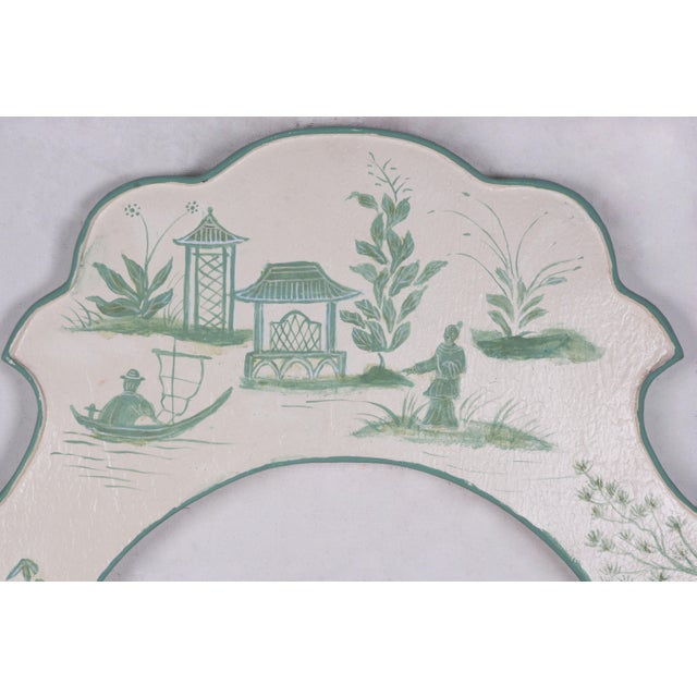 White Hand Painted Green Chinoiseries Style Tole Frame Mirror 23”W * 1" D * 57"H