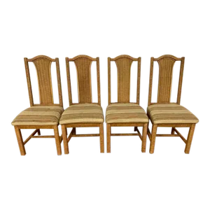 1970s Young Hinkle Corp Distributed by Henry Link Corp. Chairs With Wicker Backs- Set of 4