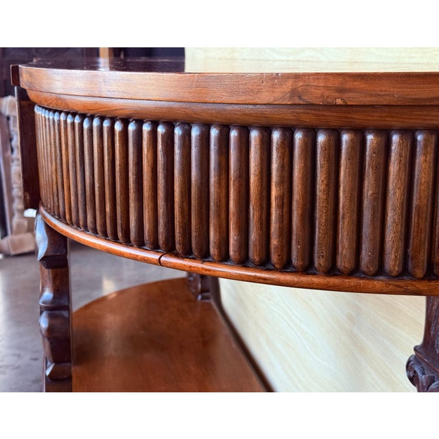 Wood Late 19th Century English Carved Console with Book-matched Veneer and Three Drawers For Sale - Image 7 of 18