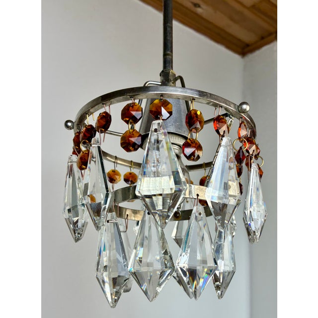 Mid 19th Century Chrome Crystal Pendant Lights With Amber Octagon Details – Pair For Sale - Image 10 of 11