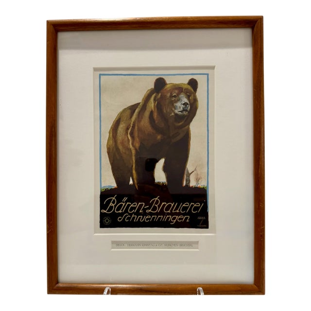 Late 20th Century Ludwig Hohlwein Bären-Brauerei Schwenningen Bear Beer Print Framed For Sale