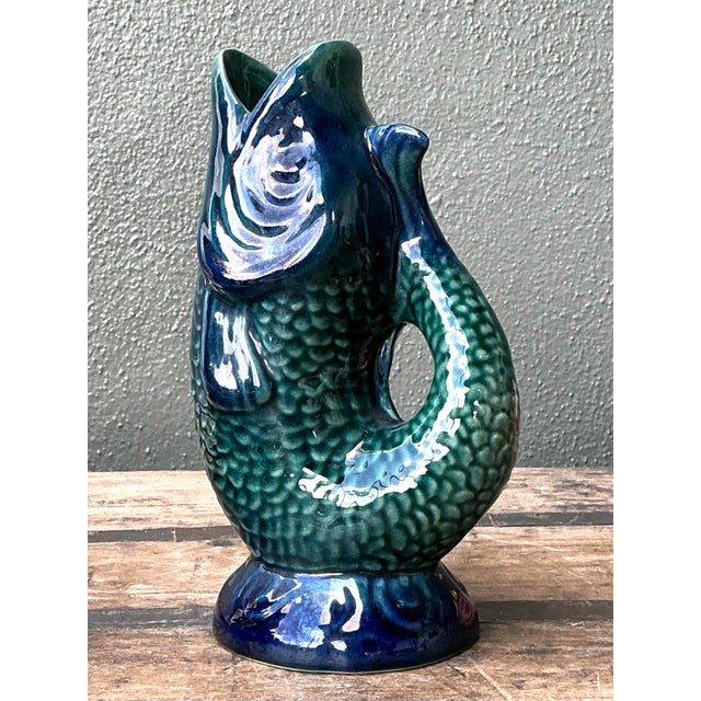 Vintage Majolica Glazed Ceramic Fish Pitcher For Sale In West Palm - Image 6 of 12