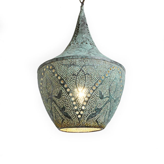 Moroccan Copper Verdigris Dot Boho Pendant Light Medium For Sale - Image 3 of 6