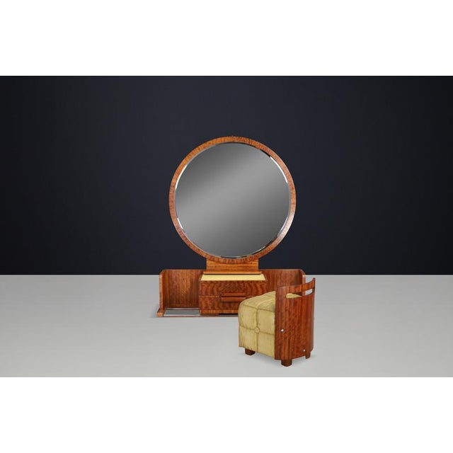 Art Deco French Vanity with Sliding Center Cabinet and Stool, 1930s, Set of 2 For Sale - Image 10 of 16
