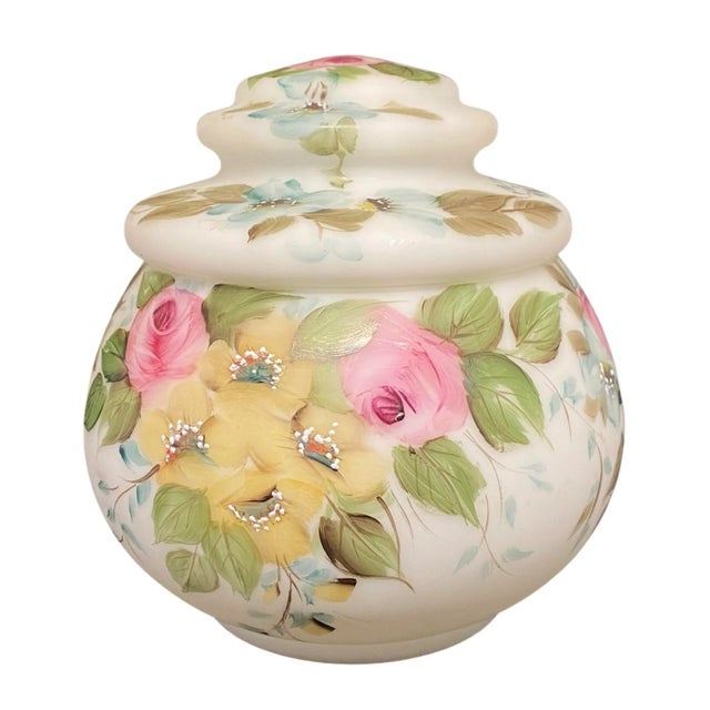 Mid 20th Century L. G. Wright Hand Painted Milk Glass Candy Box With Pink Roses Decoration For Sale - Image 12 of 12
