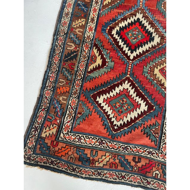 ANTIQUE SHAHSAVAN Runner Variations of Rust to Sunset with Divine Blues Rug 3.6 x 10 For Sale In Milwaukee - Image 6 of 9