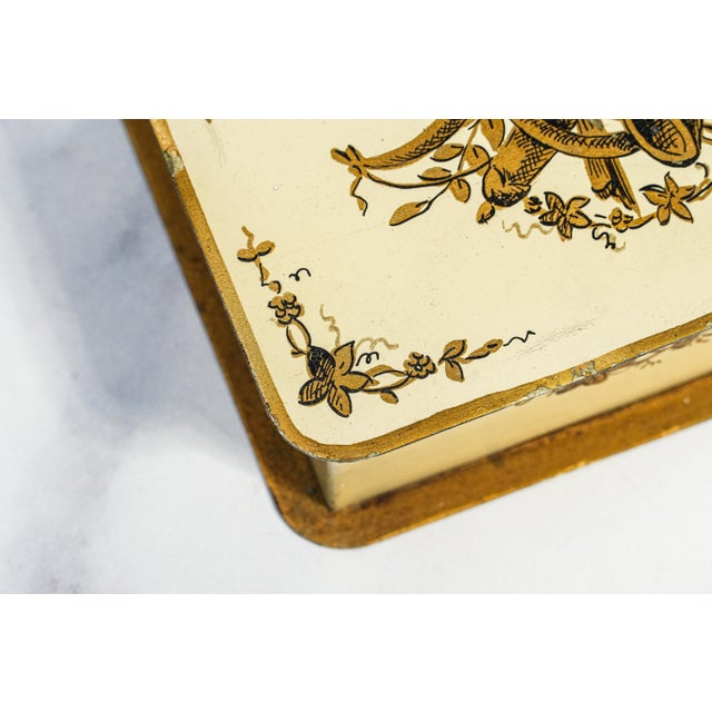 Neat Vintage French Hand Painted Pressed Metal Trinket Jewelry Desk Box Home Decor For Sale - Image 4 of 12