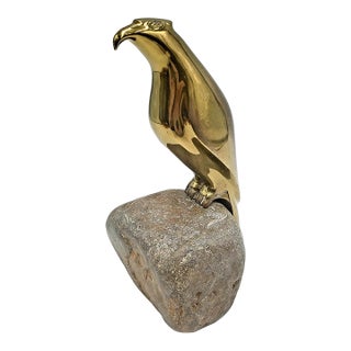 1970s Sarreid Brass Falcon Sculpture on Rock Base For Sale