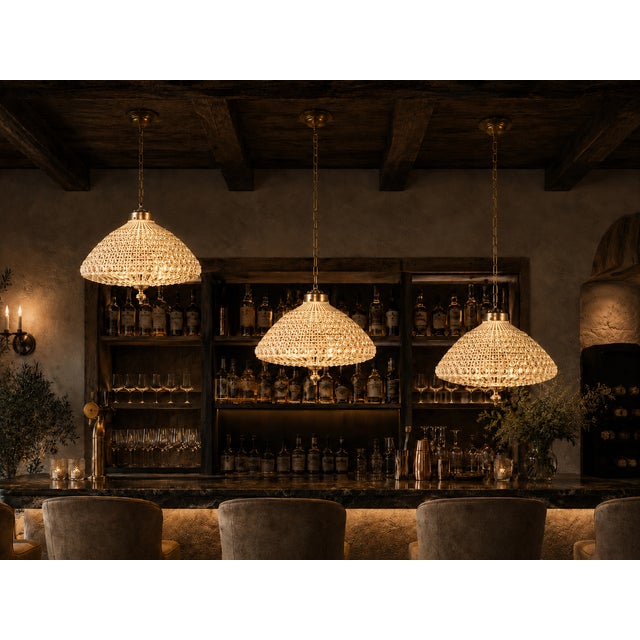Bronze 1960 French Bronze Crystal Gold Dome Chandeliers - Set of 3 PCS For Sale - Image 8 of 13