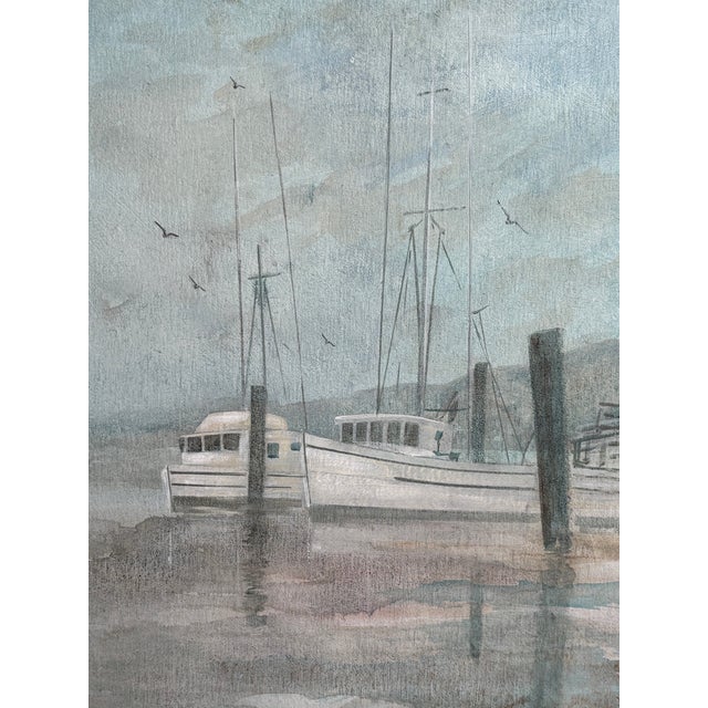 Sky Blue 20th Century Impressionist Harbor Scene, Framed For Sale - Image 8 of 16