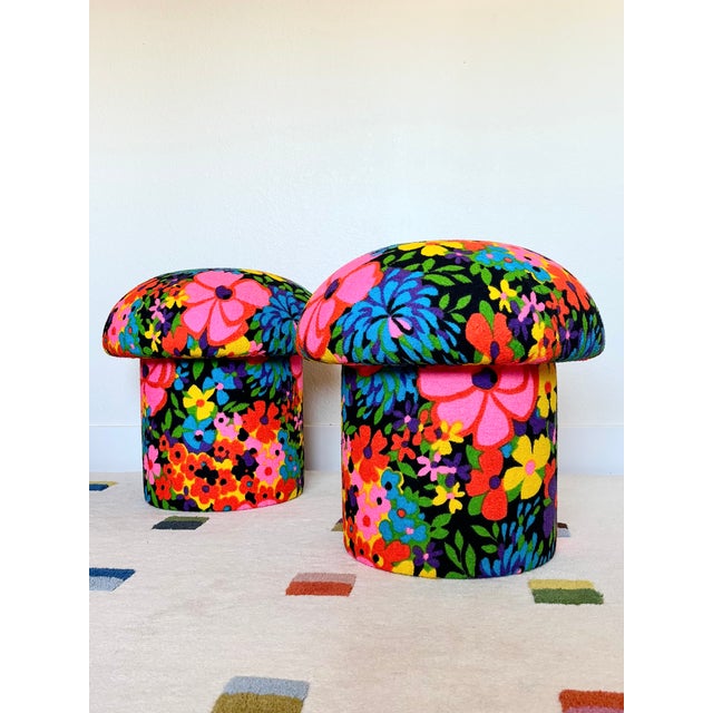 Mushroom Ottoman in Colorful Floral Mid Century Vintage Fabric For Sale In San Francisco - Image 6 of 15