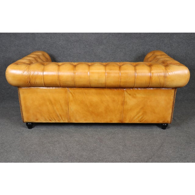 Gold Fine Quality Custom Tufted Caramel Hued Chesterfield Sofa Settee 71 Inches Long For Sale - Image 8 of 15