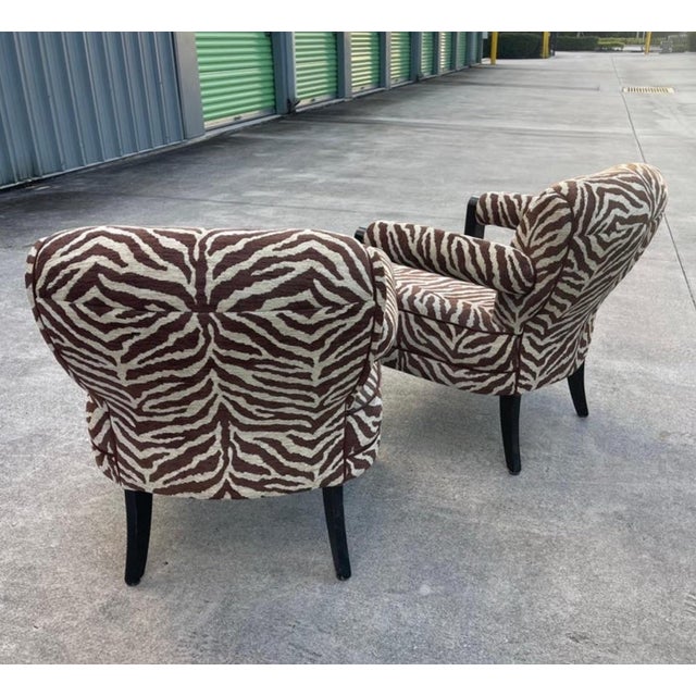 Directional Larry Laslo for Directional Zebra Pattern Wood Frame Lounge Club Chairs, a Pair For Sale - Image 4 of 12