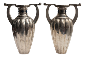 Antique Silver Fluted 800 Vases by Bellotto, Italy, Set of 2