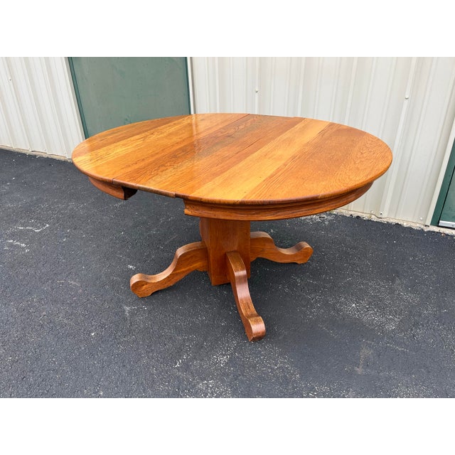 Antique American Oak Pedestal Extension Dining Table For Sale - Image 11 of 12