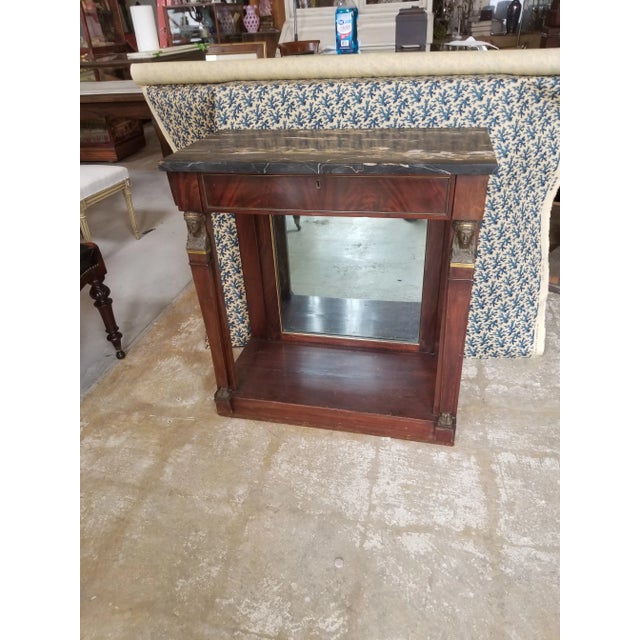 Empire Mahogany Mirrored Marble Top Console For Sale - Image 12 of 12